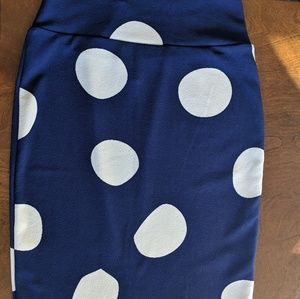 LuLaRoe Cassie Skirt•EUC•Navy+white large dots
